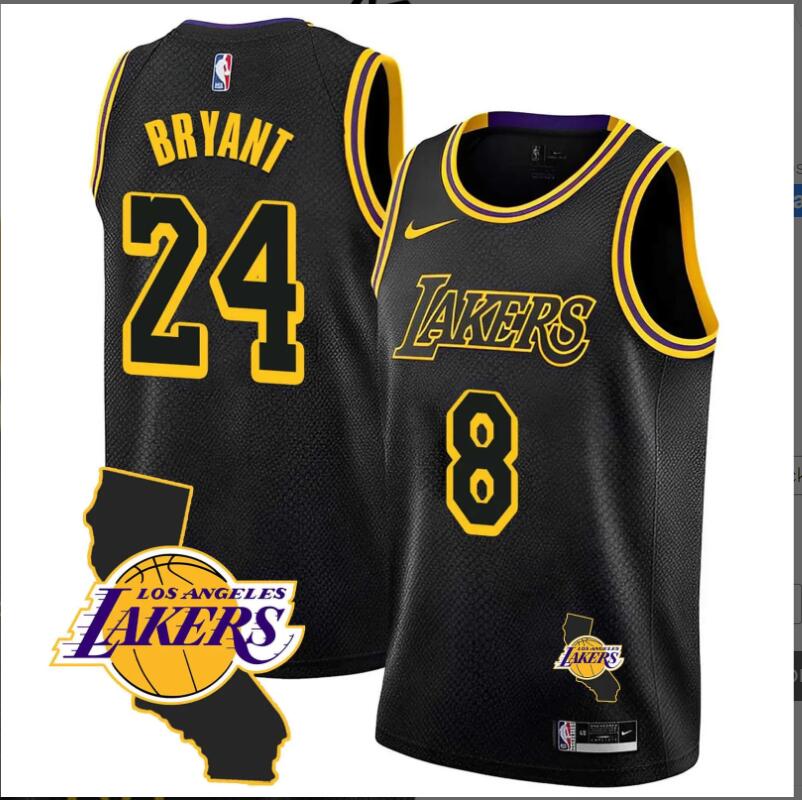Men Los Angeles Lakers #8 Kobe Bryant Black Mamba Jersey California Patch black NBA Jersey